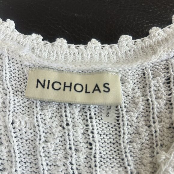 Nicholas Fine Knit Scoop Neck S/Less Top Cotton Blend White Front Buttons Sz M - Picture 4 of 5